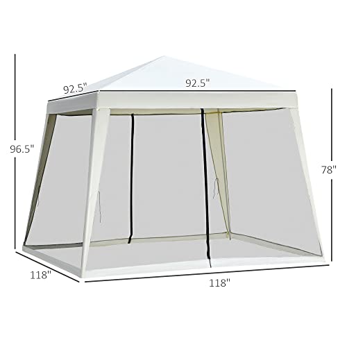 Outsunny 10'x10' Outdoor Canopy Tent, Slant Leg Sun Shelter with Mesh Sidewalls, Patio Tents for Parties, Cream White - color: Cream White