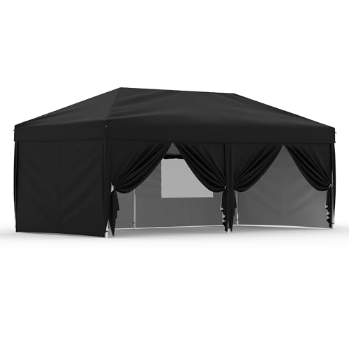 10X20 Pop Up Canopy Tent with 6 Sidewalls – Heavy Duty Commercial Instant Shelter, One-Person Quick Setup Outdoor Party Tent, Water-Resistant & Portable, Black - color: Black