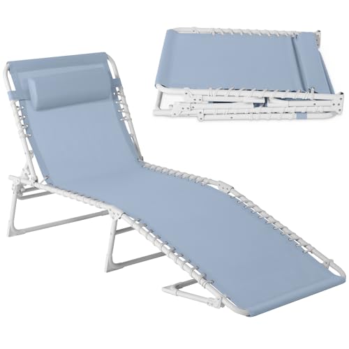 Best Choice Products Patio Chaise Lounge Chair, Portable Outdoor Folding Recliner for Lawn, w/ 8 Positions, Handles, 300lb Capacity - French Blue/White - color: French Blue/White