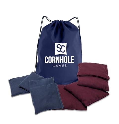 Weather Resistant Cornhole Bags (Set of 8) with Heavy Duty Tote - Professional Regulation 16oz Size & Weight - color: Maroon/Navy