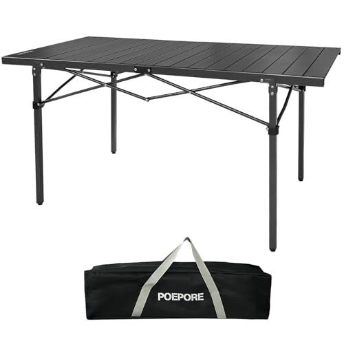 Large Folding Camping Table Aluminum for 5-7 People 55"X27.5" Roll Up Tall Outdoor Portable Table Lightweight with Carry Bag for Picnic BBQ Backyard Beach Black - color: Black-55*27.5-2.75in Panel