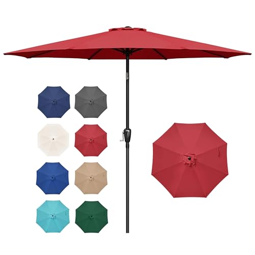 Simple Deluxe 9ft Patio Umbrella Outdoor UV-proof, Table Market Umbrella with Push Button Tilt and Crank, 8 Sturdy Ribs for Garden, Backyard, Pool, Deck, Red - color: 9ft-Red Update, size: 9ft
