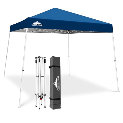 EAGLE PEAK 10x10 Slant Leg Pop-up Canopy Tent Easy One Person Setup Instant Outdoor Beach Canopy Folding Portable Sports Shelter 10x10 Base 8x8 Top (Dark Blue) - color: Dark Blue, size: 10x10