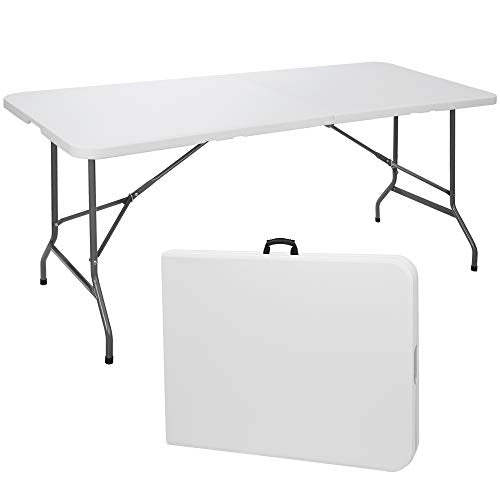 JupiterForce 6ft Plastic Folding Table Indoor Outdoor Portable Heavy Duty Foldable Camping Table, Fold-in-Half Utility Table Dining Picnic Table for Party Wedding Event, White - color: White, size: 6FT