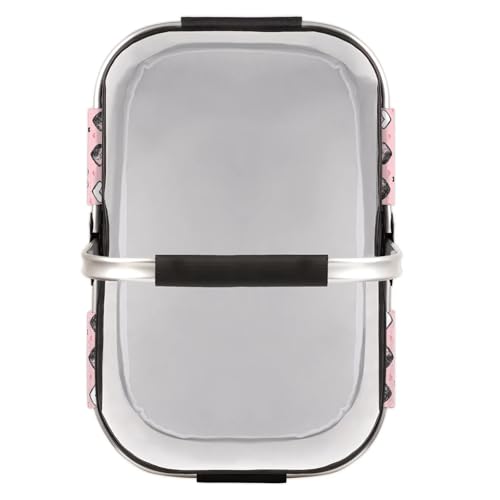 Love Heart Picnic Basket Colorful Heart Large Collapsible Market Baskets Portable Reuasble Shopping Bags with Handles for Camping Beach Travel - color: Beige
