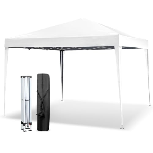VINGLI 10x10 Pop Up Canopy Tent, Outdoor Tent Canopy Foldable Portable Canopies for Camping, Patio, Parties, EZ Up Gazebo Canopy with Carry Bag (White) - color: White, size: 10x10