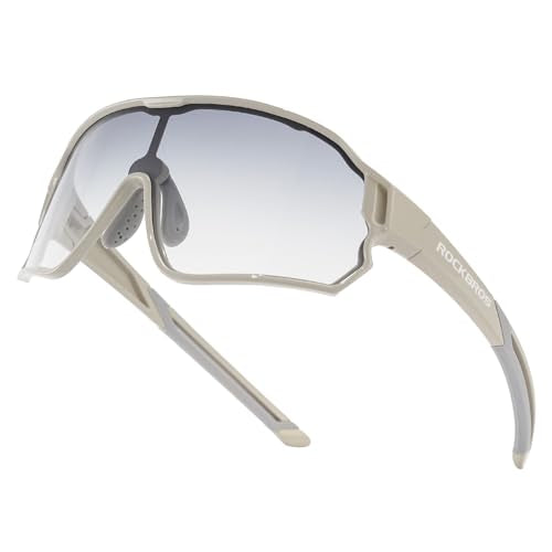 ROCKBROS Kids Photochromic Cycling Glasses, UV400 Clear to Dark Transition Sports Sunglasses for Youth Boys Girls Age 8-14 - color: Glossy Grey / Photochromic