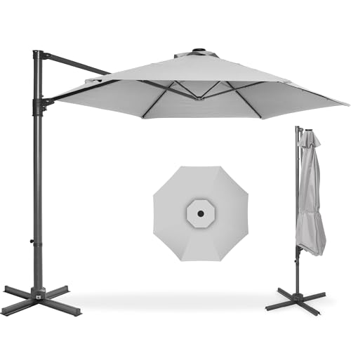 Best Choice Products 10ft Offset Cantilever Hanging Market Patio Umbrella, Smooth 360° Rotation, 8 Sturdy Ribs, Easy Adjustment - Fog Gray - color: Fog Gray, size: Offset w/ 360° Rotation