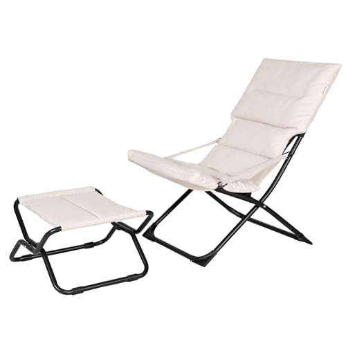 Abba Patio Outdoor Chaise Lounge Chair,Reclining Folding Patio Camping Chair with Separate Footrest,Adjustable Chaise Lounges for Outside,Poolside Beach Lawn Indoor,Beige - color: Beige