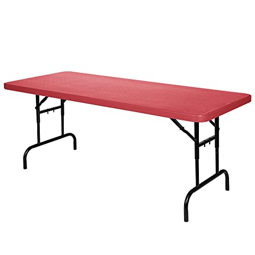 OEF Furnishings OEFBTA-3072-40 Adjustable-Height Commercial-Grade Premium Industrial Folding Table, 6-Foot Pedestal-Leg Design with 17-Gauge Steel Frame and Thick Double-Wall Top (72" × 30", Red Top) - color: Red
