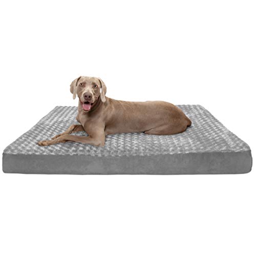 Furhaven Cooling Gel Dog Bed for Large Dogs w/ Removable Washable Cover, For Dogs Up to 125 lbs - Ultra Plush Faux Fur & Suede Mattress - Gray, Jumbo Plus/XXL - color: Ultra Plush Curly Faux Fur (Gray), size: Jumbo Plus