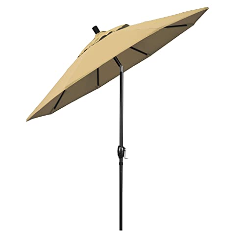California Umbrella 9' Round Aluminum Market Umbrella, Crank Lift, Push Button Tilt, Black Pole, Champagne Olefin - color: Champagne