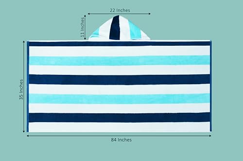 COTTON CRAFT Hooded Beach Towel - Oversized XXL 35x84 Towel with Hood for Adults - The Big Kahuna 7 Foot Beach Blanket Towel - Big & Tall Soft 100% Cotton Velour - Pool Bath Wrap - Cabana Stripe Blue - color: Ocean Blue, size: 1 Pack - 35x84 Hooded