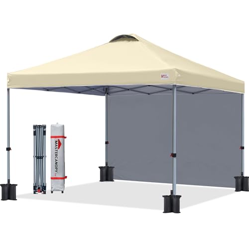 MASTERCANOPY Durable Pop-up Canopy Tent with 1 Sidewall (10'x10',Beige) - color: Beige, size: 10x10
