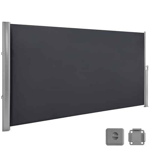 MCombo Aluminium Patio Retractable Side Awning, Fully Assembled Waterproof Sunshade Privacy Screen for Garden, Balcony and Pools (Dark Grey, 63"X118") - color: Dark Grey, size: 63"X118"