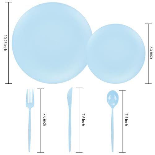 ejonirinjonir EI 150pcs Blue Plastic Plates Disposable Light Blue Baby Shower Plates Heavy Duty Dinnerware Set Plastic Silverware for Party,Wedding,Easter,Spring Afternoon Tea - color: Baby Blue Frosted Plastic Plates
