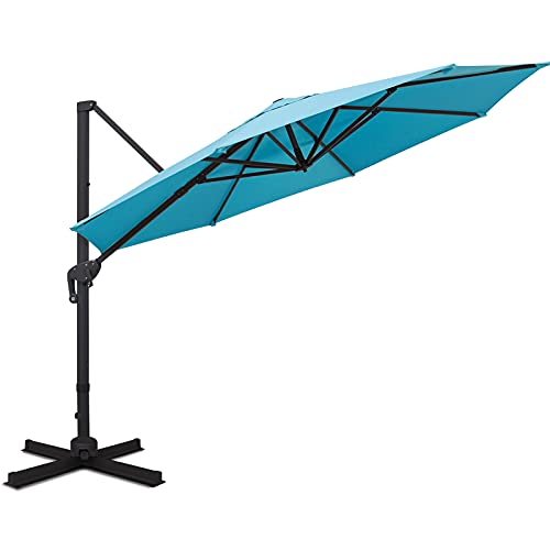 Sunnyglade 11Ft Cantilever Patio Umbrella Deluxe Offset Umbrella 360°Rotation & Integrated Tilting System Heavy Duty Patio Hanging Umbrella for Market Garden Deck Pool Backyard Patio (Blue, 11 ft) - color: Blue, size: 11 ft