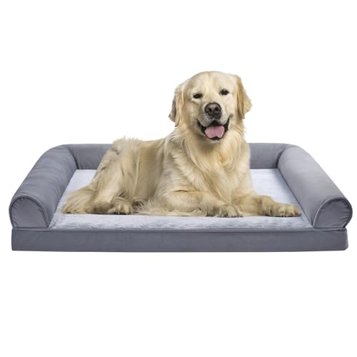 Amazon Basics Living Room Couch Dog Bed with Premium Foam, Non-Slip, Removable Washable Cover, Pressure-Relief Support for Dogs up to 90lbs, Extra Large (44" x 35"), Grey - color: Grey, size: Extra Large, style: Sofa-Style Bed
