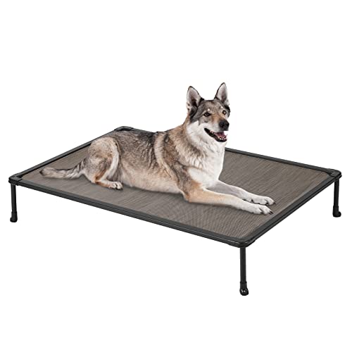Veehoo Chewproof Elevated Dog Bed - Cooling Raised Pet Cot, Breathable Mesh, Washable & Non-Slip for Large Dogs, Indoor/Outdoor, Brown Mat and Black Frame, 49x33inches (Model CWC2203A03) - color: Brown, size: 49.0"L x 33.0"W x 9.0"Th