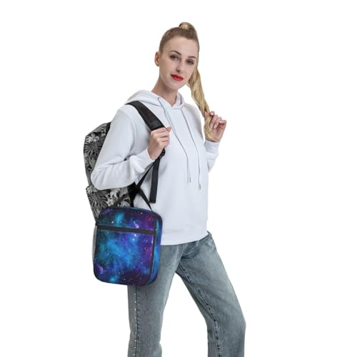 Abstract Blue Outer Space Galaxy Star Insulated Lunch Bag Portable Reusable Zipper Lunch Box For Men Women Work Picnic Travel Camping - color: Black38