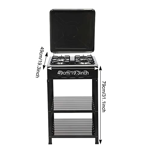 4 Burner Gas Stove Portable Outdoor Stove with Removable Storage Stand, Heavy Duty Stainless Steel Propane Gas Cooker with Wind Blocking Cover for Camping Picnic Home RV Cooking (no hose)