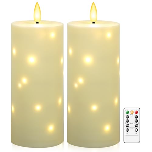 kakoya 10" x 4" Large Outdoor Waterproof Flickering Flameless Candles with Timer,2Pcs Battery Operated LED Pillar Candles with Embedded Star String for Outdoor Lanterns,Porch,Patio Decor(Ivory) - color: Ivory, size: 2PCS-D4"xH10"
