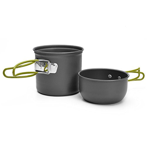 Odoland Camping Cookware Stove Carabiner Canister Stand Tripod and Stainless Steel Cup, Tank Bracket, Fork Spoon Kit for Backpacking, Outdoor Camping Hiking and Picnic - color: Green