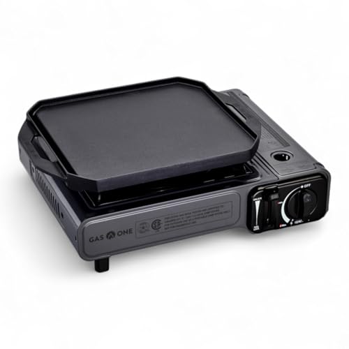 GasOne GS-1000G-KIT Butane Gas Stove with Flat Top Griddle Included – Butane Grill Tent Stove Burners for Cooking for Camping, Kitchen – Diecast Aluminum with Non Stick Coating - color: Gray