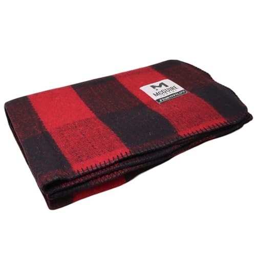 M MCGUIRE GEAR Warm Wool Bunkhouse Plaid Blanket for Camping, Home, Survival, or First-Aid, 64" x 90" (Red/Black) - color: Red/Black