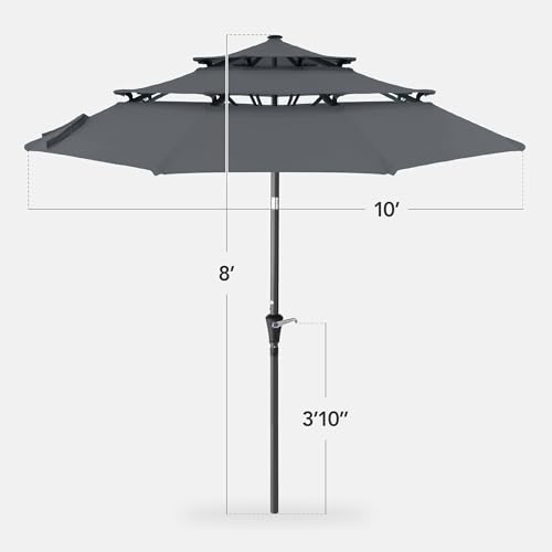Best Choice Products 10ft 3-Tier Market Patio Umbrella, Outdoor Sun Shade with Tilt, Crank Lift, 8 Ribs for Backyard, Deck, Poolside - color: Slate