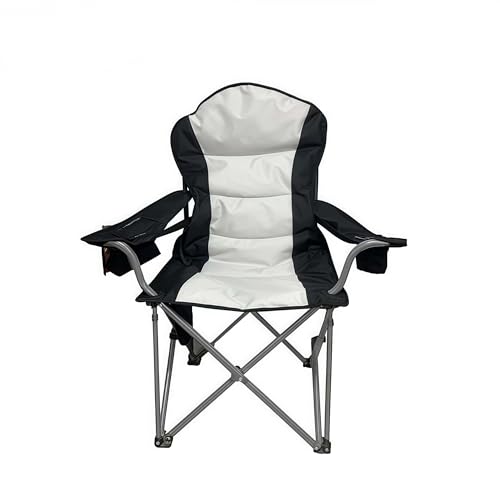 Wild Scape Oversized Folding Camping Chair for Adults, Foldable Beach Chairs with Cup Holder, Cooler Pocket, Storage Bag, Heavy Duty, Portable Fishing Chair for Outdoor, Garden Picnic, Grey & Black - color: Black