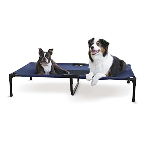 K&H Pet Products Outdoor Elevated Dog Cot, Breathable Cooling Elevated Cot Hammock Pet Bed for XL Dogs, Washable Mesh Cover, Raised Metal Frame, Collapsible, Portable - Extra-Large 50 X 32in Blue - color: Blue/Black Mesh, size: X-Large 50"L x 32"W