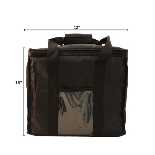 Chef Approved 12 x 12 Food Delivery Bag | Heavy Duty Insulated Soft-Sided Hot Cold Sandwich Carrier with Zipper Closure for Restaurant Shopping Grocery | Square Shape, 12"W x 12"D x 15"H, Nylon, Black - color: Black