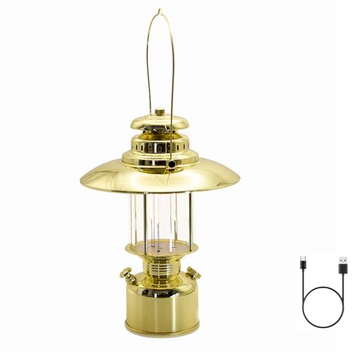 Large 18” Metal RetroLED Camping Lantern, 6500mAh Rechargeable Battery Last 17-500 Hours Camping Lamp, Classic Dimmable Hanging Lantern, Vintage Camping Light for Courtyard Outdoor Decoration - style: Large Retro Gold