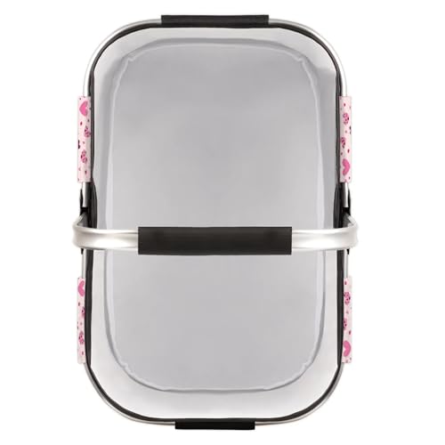 Leopard Love Heart Picnic Basket Large Collapsible Market Baskets Portable Reuasble Shopping Bags with Handles for Camping Beach Travel - color: Black