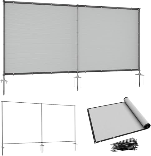 5' x 2' Gray Outdoor Privacy Screen Freestanding 240 GSM Privacy Fence Panels for Outside, Pool Fences with Poles, Backyard Temporary Fencing, Privacy Wall Ground Pole Fence - color: Gray, size: 5' x 2'