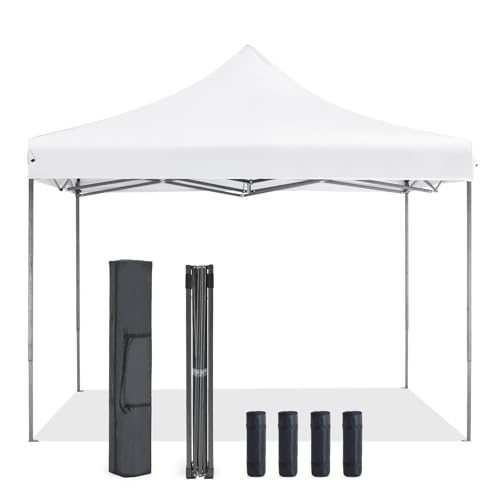 OLIXIS 10x10 Ft Pop Up Canopy Tent, Waterproof Portable Outdoor Shade Canopy with Sand Bags for Beach, Backyard Parties & Events, Pure White - color: Pure White, size: 10 x 10 ft