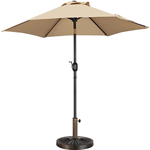 Yaheetech 7.5FT Patio Umbrella Outdoor with Heavy Duty Base Included,Table Umbrella with Push Button Tilt and Crank, UV Protection Waterproof for Yard/Wedding Parties and Events - Tan - color: Tan, size: 7.5FT