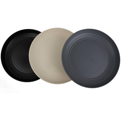 2 Pcs Wheat Straw Plates, 9Inch Unbreakable Dinner Plates, Reusable Plate for Camping,Picninc,Family Dinner,Black Beige Gay - color: Black,Beige,Gray