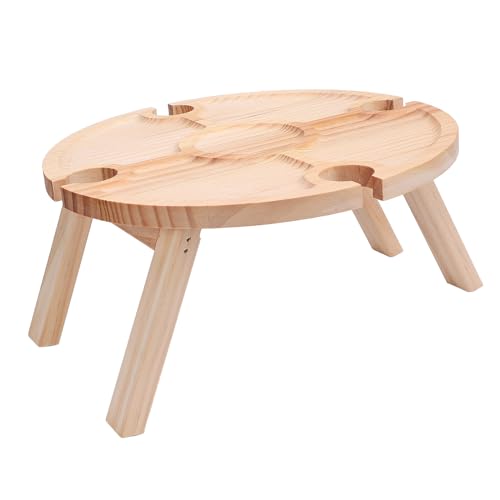 ZJchao Wine Picnic Table, Birch Wood Portable Folding Table,Couples,Friends,Families,Outdoors,Camping,Boating,Beach,Garden,Lawn,Home,Yard, Lightweight Tray with 4 Glass Holders,