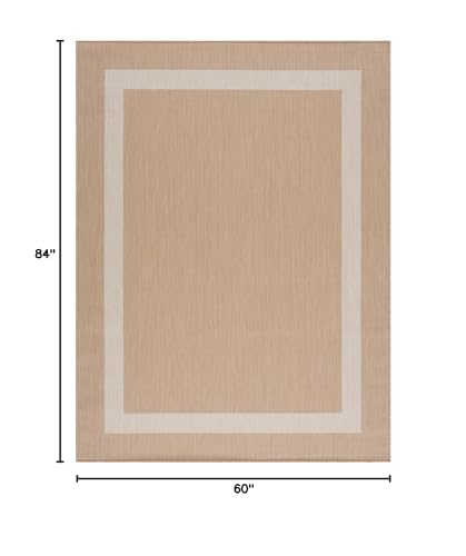 CAMILSON Outdoor Rug 5x7, Modern Outside Rugs for Patios Porches Waterproof Durable Washable Non-Shedding, Easy-to-Clean Indoor Outdoor Area Carpet (5 x 7, Bordered - Beige/White) - color: Bordered - Beige / White, size: 5' x 7' (Rectangular)