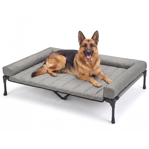 Veehoo Cooling Elevated Dog Bed Add Removable Waterproof Bolster Cushion Mat, Raised Pet Cot with Breathable Teslin Mesh, No-Slip Feet, Dog Couch Bed for Indoor Outdoor, 53 inches, Grey - color: Light Grey, size: 53.0"L x 37.5"W x 9.0"Th