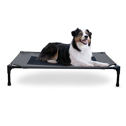 K&H Pet Products Outdoor Elevated Dog Cot, Breathable Cooling Elevated Cot Hammock Pet Bed for Large Dogs, Washable Mesh Cover, Raised Metal Frame, Collapsible, Portable - Large 42 X 30in Charcoal - color: Charcoal/Black Mesh, size: Large 42"L x 30"W