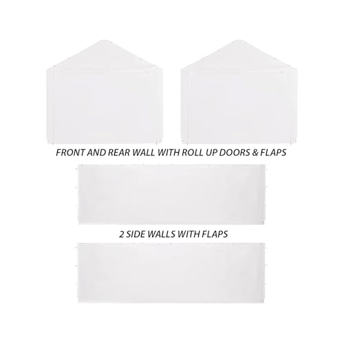 King Canopy 12ft x 20ft Canopy Enclosure Sidewall Kit w/Flaps, 2 Solid Sides, 2 Zippered Ends, 50 Ball Bungees, 180 GSM polyethylene, Fits 12ft 3in x 20ft Frames, Frame and Cover not Included, White