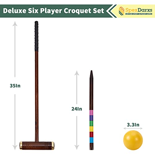 SpexDarxs Six Player Croquet Game, 35’’ Croquette Set with Premium Wooden Mallets/Colored Balls/Wickets/Stakes/Carrying Bag, Classic Outdoor Backyard Lawn Games for Teens Adults Family - color: Archaize Color
