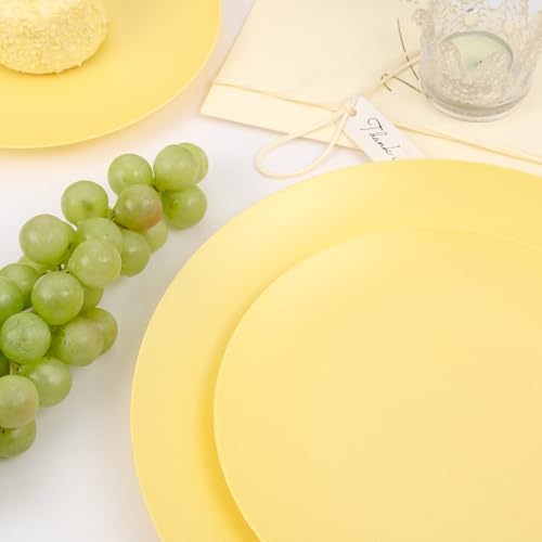 ejonirinjonir EI 150pcs Yellow Plastic Plates,Heavy Duty Bright Disposable Plate,Fancy Plastic Plates for Party,Yellow Dishes for Wedding,Easter,Afternoon Tea Party,Spring - color: Yellow Frosted Plastic Plates