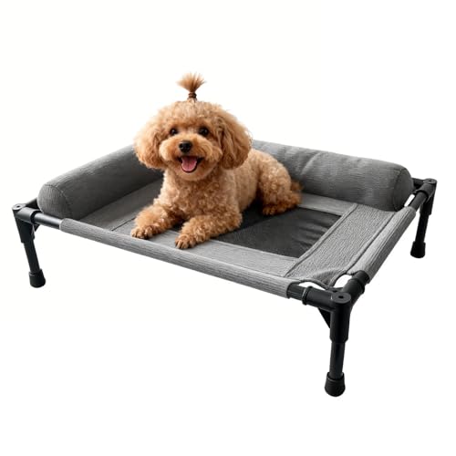 Raised Dog Beds for Small Dogs, Cooling Indoor Outdoor Elevated Bolster Dog Cot Hammock with Metal Frame Breathable Mesh, Portable Dog Sofa Camping Dog Bed (23.62" L x 15.75" W x 5.91" H - color: Smoky Gray, size: 23.69*15.75*5.91