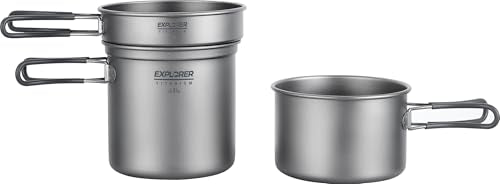 Explorer Bear Titanium Stackable Camping Cooking Pot Mess Kit Set