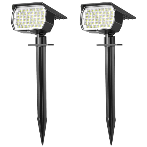 WENATY Solar Spot Lights Outdoor Waterproof IP65, 2 Pack Landscape Spotlights with 46 LEDs, 3 Modes Auto On/Off Solar Powered Flood Lights for Outside Pathway, Yard, Garden, Walkway (Cool White) - color: Cool White, size: 2 Pack