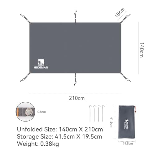 Hikeman Tent Footprint - Waterproof Camping Tarp, Heavy Duty Tent Floor Saver, Ultralight Ground Sheet Mat for Hiking, Backpacking, Hammock, Beach - Storage Bag Included(PU3000mm,140 * 210CM) - color: Updated-grey,140 * 210cm, size: Medium